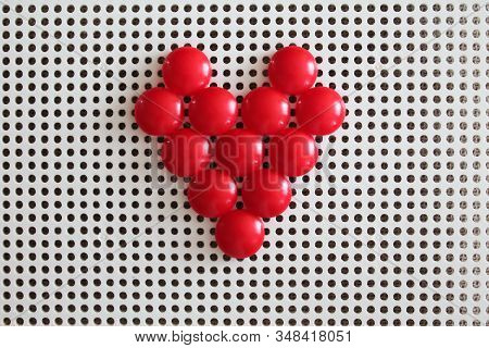 Red Heart On Pegboard Mushroom Nail Mosaic. Educational Toy Diy Puzzle. Valentines Day Or Family Lov