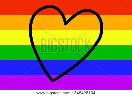 Lgbt Rainbow Flag With Outline Heart. The Concept Of Homosexual Love, Gay Lesbian Bisexual Transgend