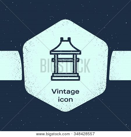 Grunge Line Japan Gate Icon Isolated On Blue Background. Torii Gate Sign. Japanese Traditional Class