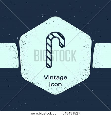 Grunge Line Christmas Candy Cane With Stripes Icon Isolated On Blue Background. Merry Christmas And 