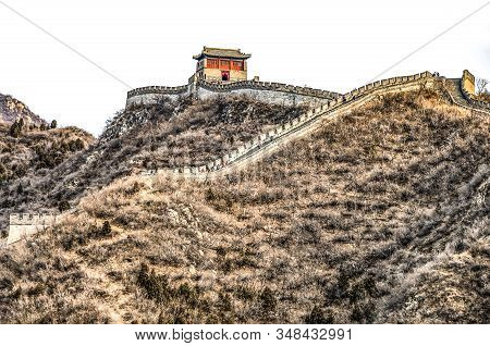 Buildings Of A Fragment Of The Great Chinese Wall In The Mountains Near Bejing