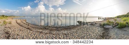 High Resolution Widescreen Panorama Shot Of Scenic Beach And Bay At The Baltic Sea In Northern Germa