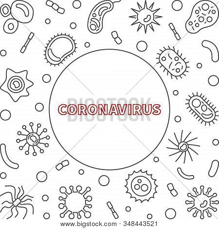 Coronavirus Vector Minimal Linear Frame. Virus Concept Thin Line Illustration