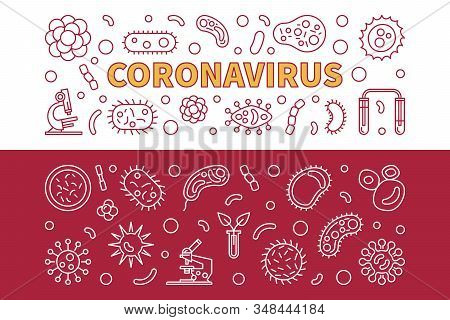 Vector Coronavirus Concept Outline Two Horizontal Banners