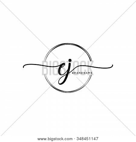 Ej Initial Handwriting Logo With Circle Template Vector.