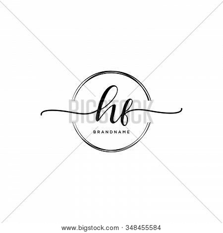 Hf Initial Handwriting Logo With Circle Template Vector.