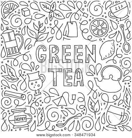 Concept With Green Tea. Abstract Linear Composition. Vector.