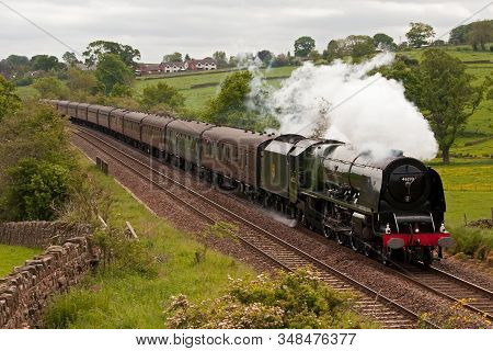 Lazonby, England - June 2: Preserved Steam Locomotive 46233 Duchess Of Sutherland Heads The Hadrian 