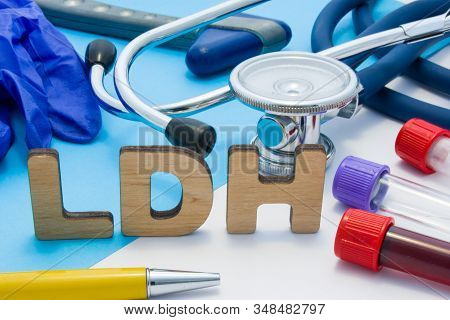 Ldh Medical Lab Acronym, Meaning Lactate Dehydrogenase. Letters That Make Word Of Ldh, Located Near 