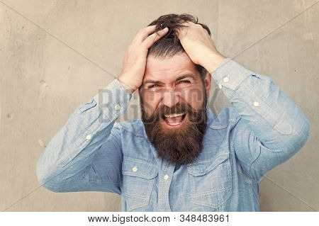 Feeling Depressed. Negative Emotions. Feel Bad. Bearded Man. Mature Hipster With Beard. Male Facial 