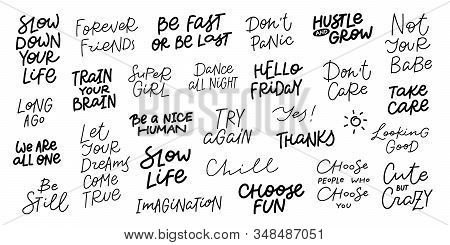 Go Girl Hustle Grow Dreams Train Brain Super Dance Friday Quote Lettering Bundle Set. Calligraphy In