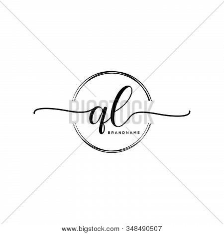 Ql Initial Handwriting Logo With Circle Template Vector.