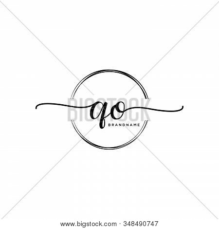 Qo Initial Handwriting Logo With Circle Template Vector.