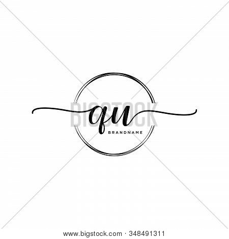 Qu Initial Handwriting Logo With Circle Template Vector.
