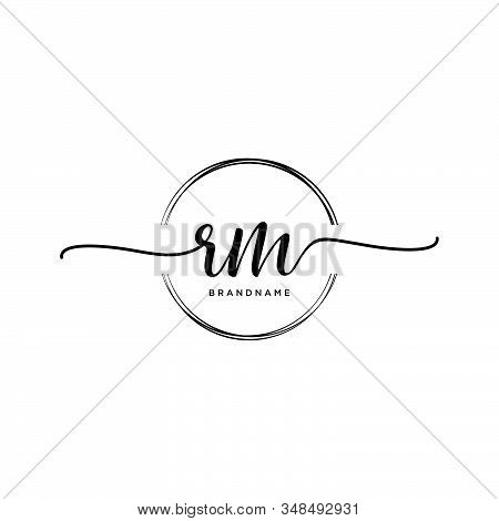 Rm Initial Handwriting Logo With Circle Template Vector.