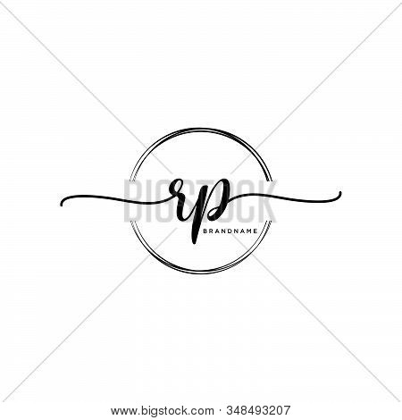 Rp Initial Handwriting Logo With Circle Template Vector.