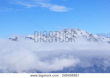 Impressive Winter Landscape With A Mountain Peak On A Sunny Day In La Tzoumaz, Riddes, Switzerland