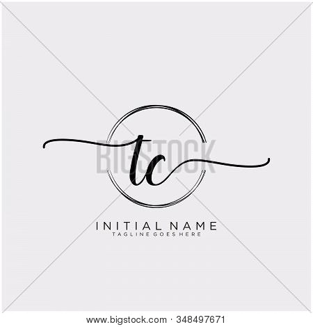 Tc Initial Handwriting Logo With Circle Template Vector.