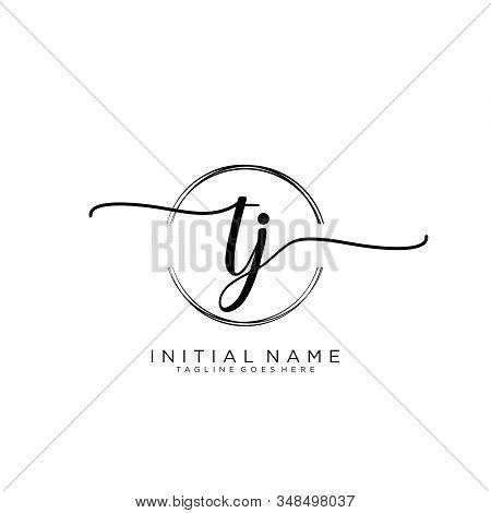 Tj Initial Handwriting Logo With Circle Template Vector.