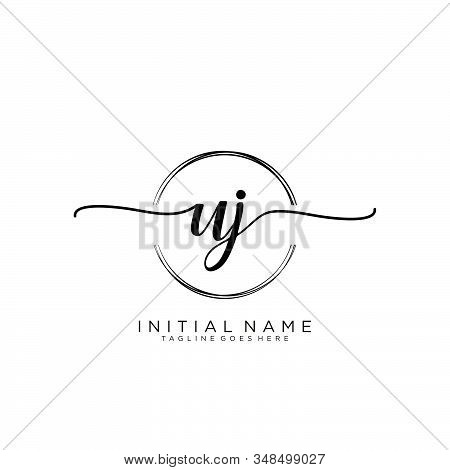 Uj Initial Handwriting Logo With Circle Template Vector.