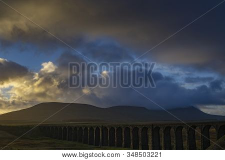 Sunset Over Iconic Yorkshire Landmark Ribblehead Viaduct
