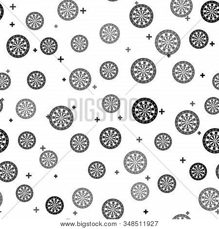 Black Classic Darts Board With Twenty Black And White Sectors Icon Isolated Seamless Pattern On Whit