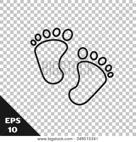 Black Line Baby Footprints Icon Isolated On Transparent Background. Baby Feet Sign. Vector Illustrat