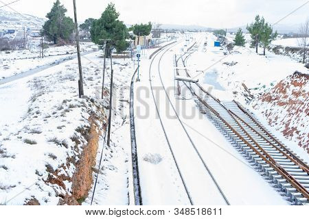 Snowy Train Tracks In The Town Of Barracas
