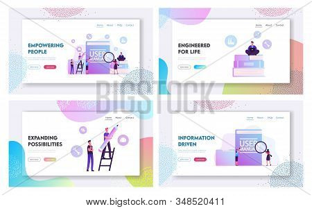 User Manual Instructions Or Guidance Booklet Website Landing Page Set. Customer Support Center, Peop
