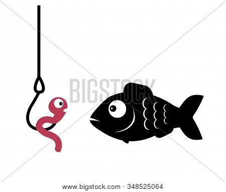 Fishing Underwater Fish Looking At A Worm Hanging On A Hook