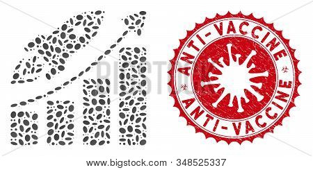 Mosaic Business Growth Icon And Red Round Distressed Stamp Watermark With Anti-vaccine Text And Coro