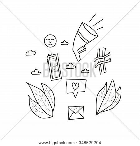 Smm Elements Isolated On White Background. Hand Drawn Social Media Marketing Symbols. Vector Stylize