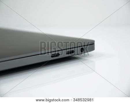 Tipe C Connectors On The Laptop . White Background