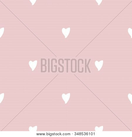 Romantic Seamless Pattern: Handmade Staggered Hearts On A Simple Background