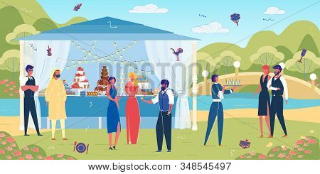 Restaurant Catering Services On Open Air Party. Serving Foods On Outdoor Events, Celebrations And So