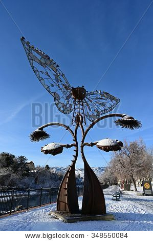 Reno, Nevada - January 17, 2020: Portal Of Evolution Sculpture By Bryan Tedrick In Early Morning Aft