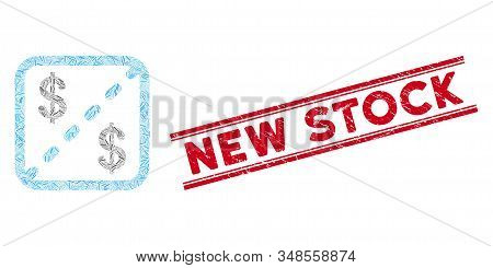 Mosaic Financial Shares Icon And Red New Stock Rubber Print Between Double Parallel Lines. Flat Vect