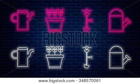 Set Line Plants In Pot, Grass And Weed Electric String Trimmer, Watering Can And Watering Can. Glowi