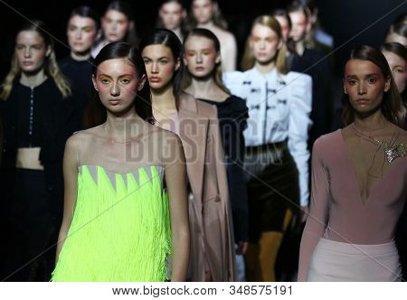 Kyiv, Ukraine - February 2, 2020: Models Present A Collection Of Authentic Ukrainian Clothes By Desi