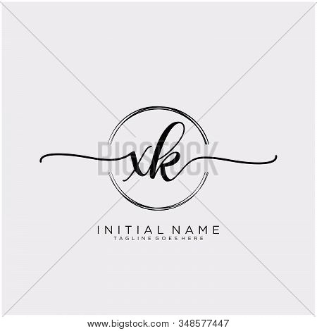 Xk Initial Handwriting Logo With Circle Template Vector.