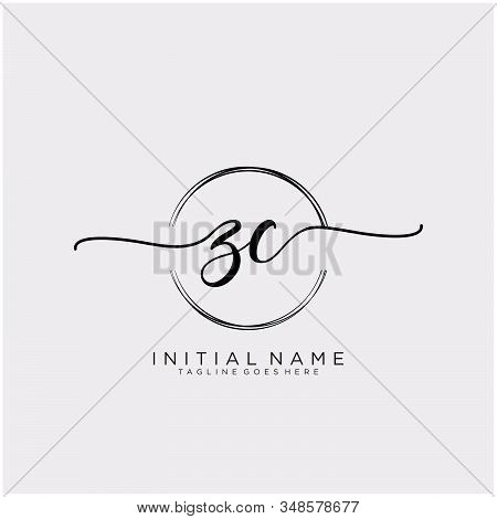Zc Initial Handwriting Logo With Circle Template Vector.