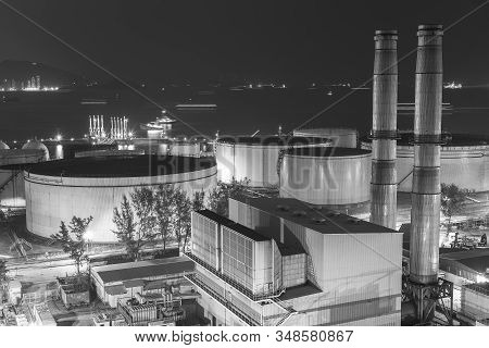 Power Station At Night In Black And White