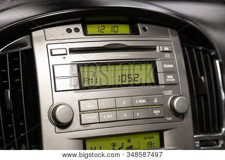Novosibirsk, Russia - December 18, 2019:  Hyundai Grand Starex,  Car Dashboard Audio In Fm-receiver,