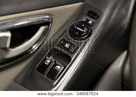 Novosibirsk, Russia - December 18, 2019:  Hyundai Grand Starex,  Close Up Of A Door Control Panel In