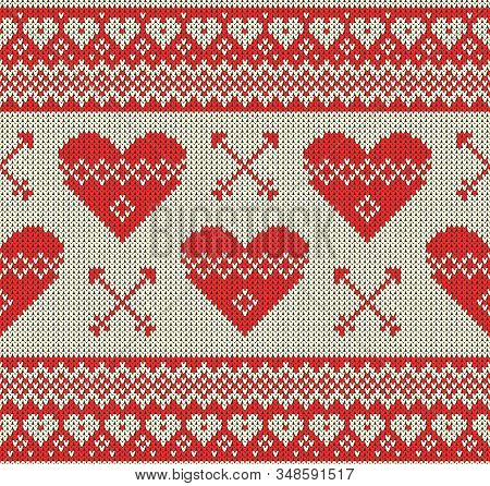 Seamless Pattern On The Theme Of Holiday Valentines Day With An Image Of The Norwegian And Fairisle 