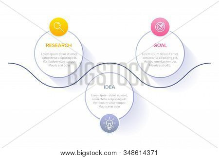 Concept Of Arrow Business Model With 3 Successive Steps. Three Colorful Design Elements. Timeline De