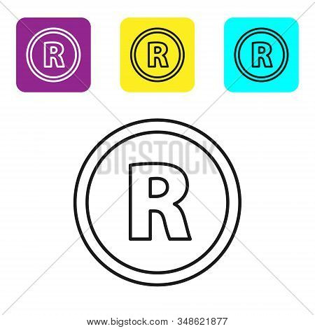 Black Line Registered Trademark Icon Isolated On White Background. Set Icons Colorful Square Buttons