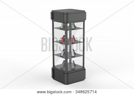 Transparent Display Case Glass Showcase Mobile Phone Display Counter. 3d Illustration