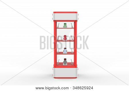 Transparent Display Case Glass Showcase Mobile Phone Display Counter. 3d Illustration
