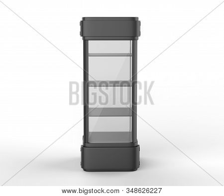 Transparent Display Case Glass Showcase Mobile Phone Display Counter. 3d Illustration